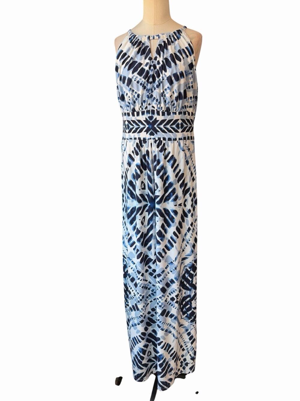 Chico's Blue Diamond Tie-Dye Maxi Dress Size 1 US Medium 8/10 Sleeveless Long